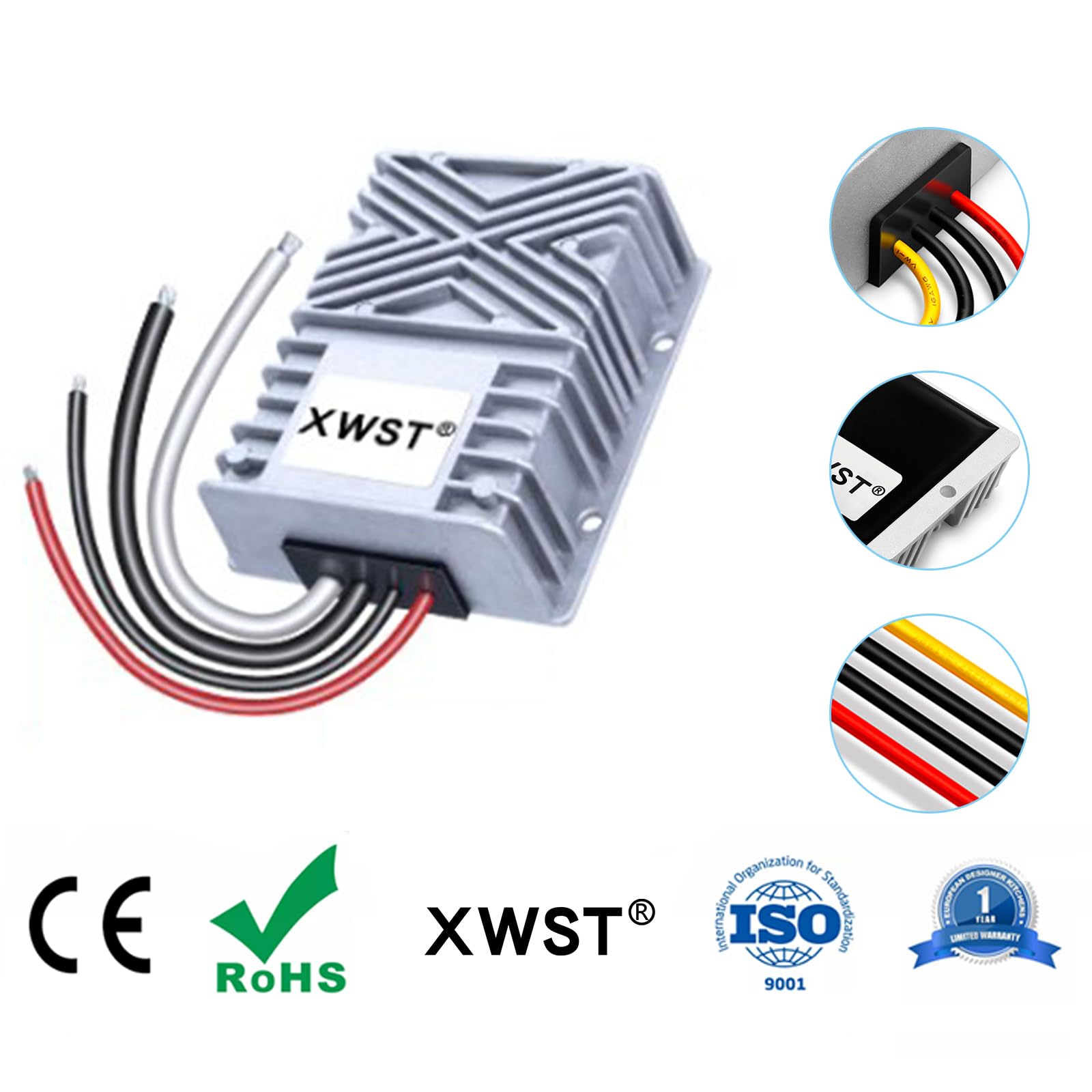 Regulador Convertidor de Voltaje DC DC 24V Reductor a 12V 50A 600W Buck Transformador Impermeable (Acepta entradas DC 15-40V)