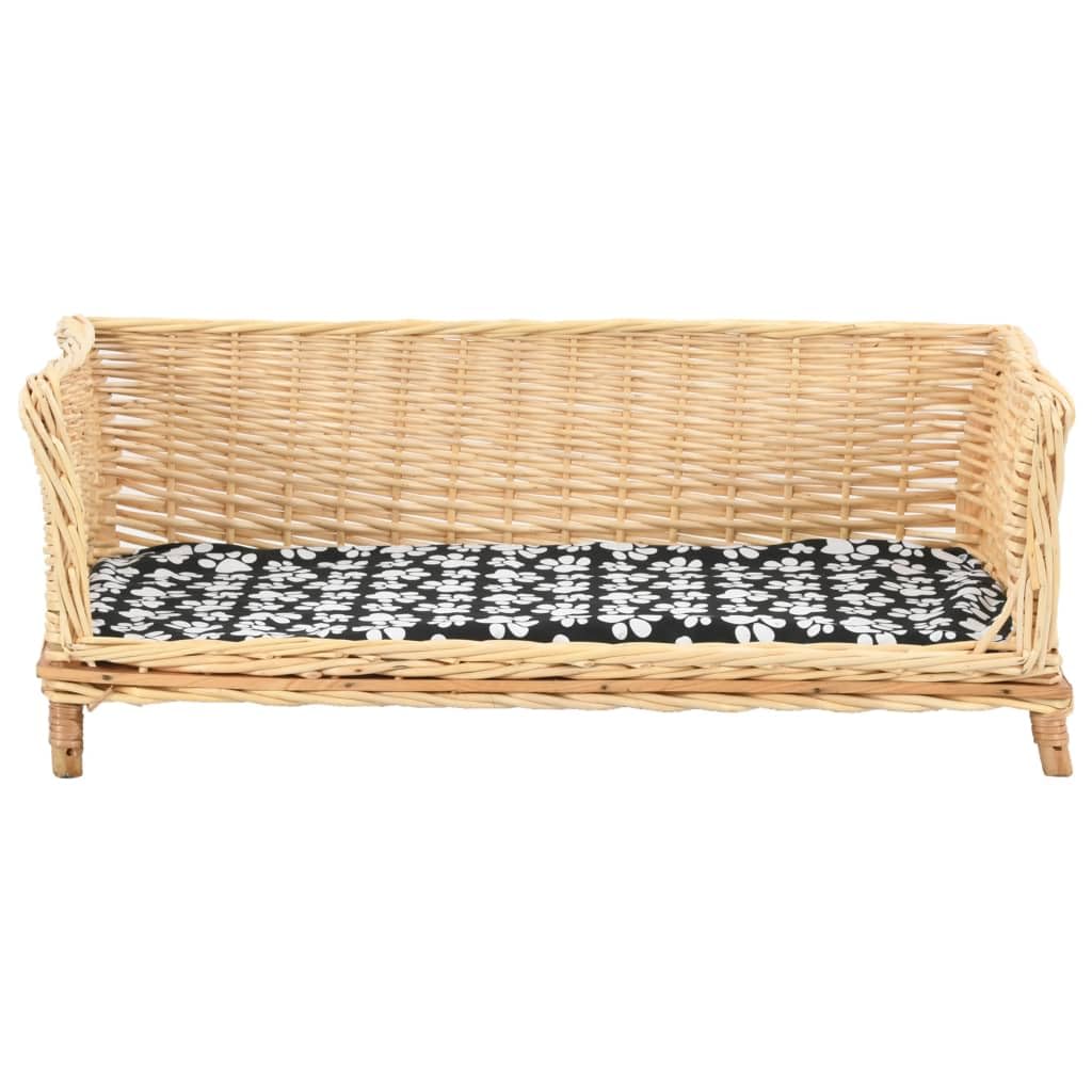 Handgefertigter Hundekorb mit abnehmbarem Kissen 90x54x35 cm aus Naturweide, rustikales Design für kleine Hunde und Haustiere, einfache Montage und Pflege