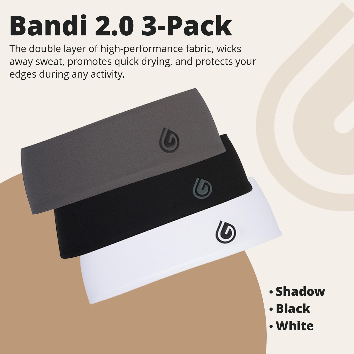 Bandi 2.0 - Juego de 3 Diademas de protección de Borde de Doble Capa, Diadema de Alto Rendimiento Que Absorbe el Sudor, Banda Unisex