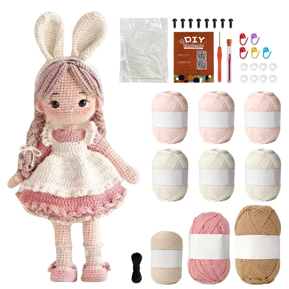 Wxeadu Women's Black, Brown Crochet Kits For Beginners Adults, Cute Girl Crochet Kit For Beginners, Amigurumi Crochet Starter Kit Step-By-Step Video Tutorials, Beginner Crochet Kit, Beginners Crochet Kit