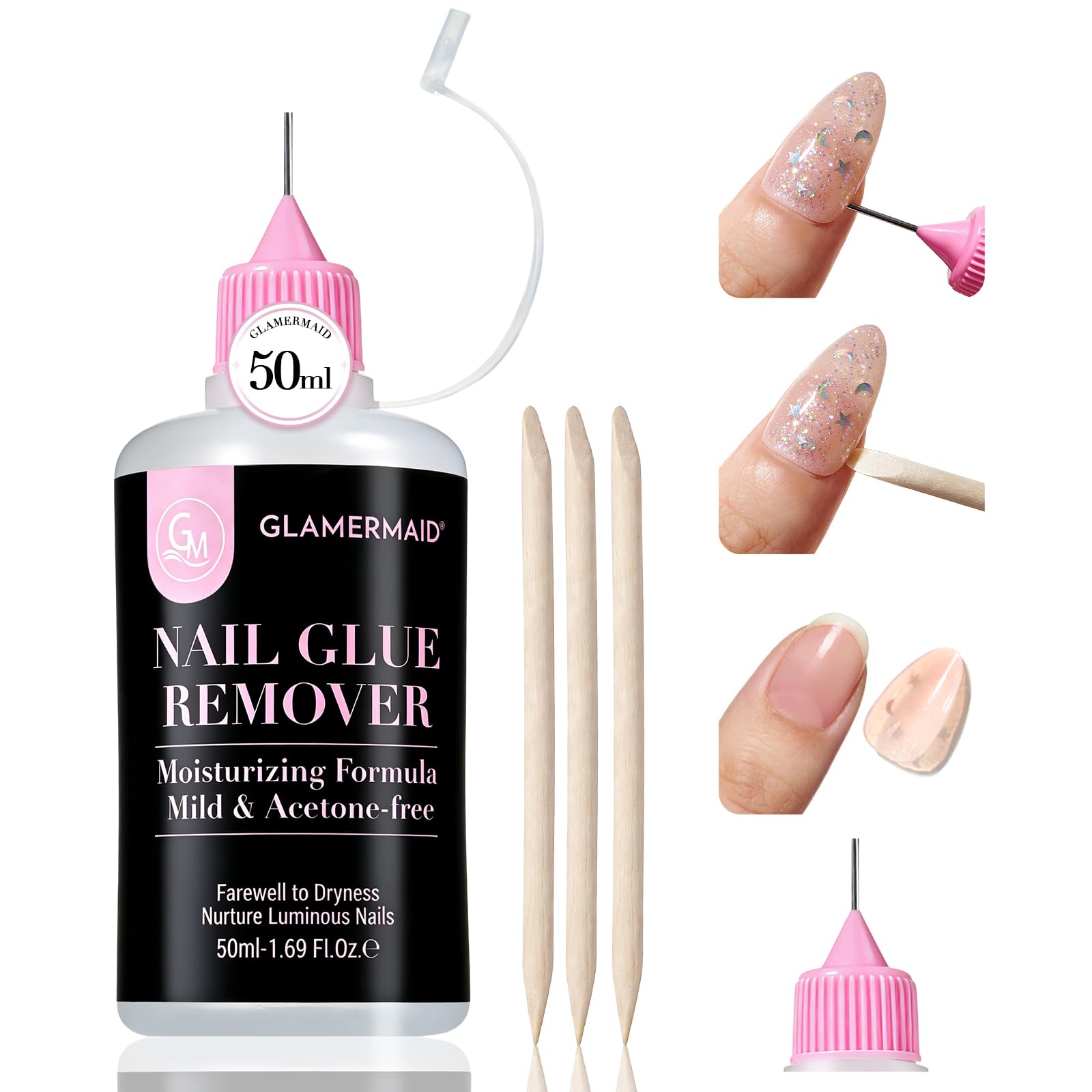 GLAMERMAID 50ML Pinpoint Nail Glue Remover for Press on Nails Acetone-free