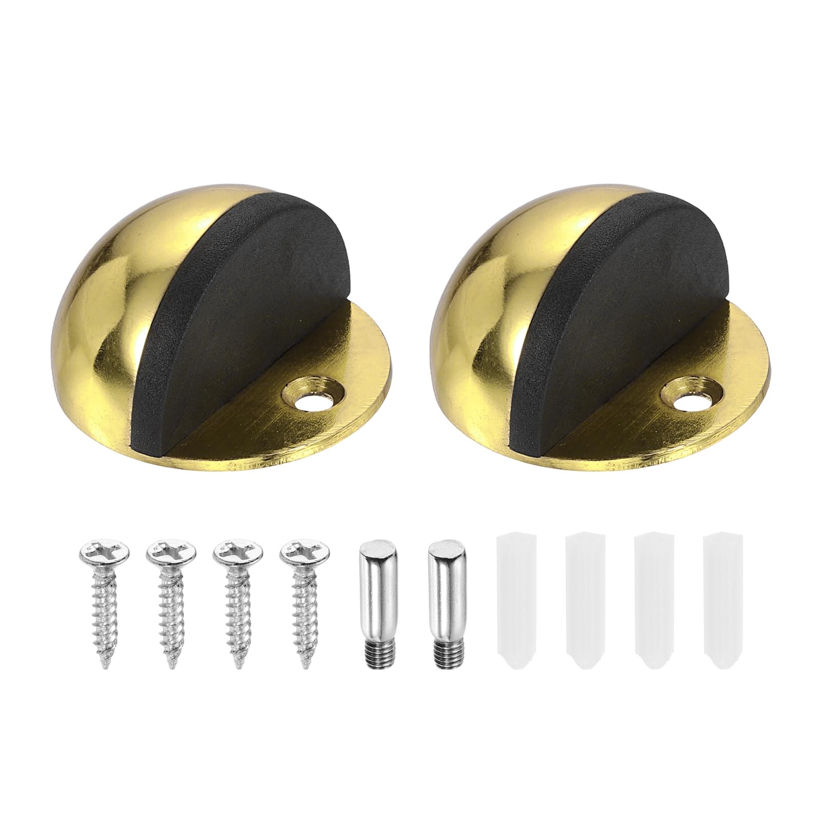 sourcing map 2 Pack Low Dome Floor Door Stop, 45mm Dia. Stainless Steel Door Stopper, Half Dome Rubber Bumper Wall Protector with Screws for Bedroom Bathroom Office, Gold