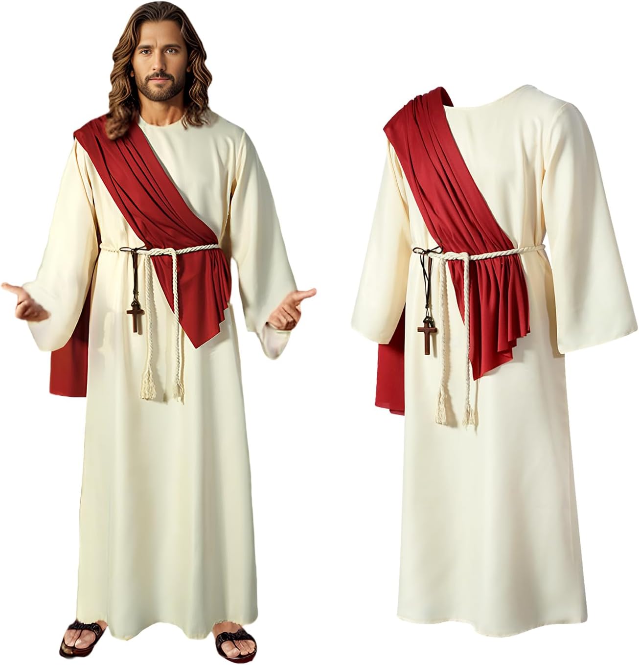 Adult Cosplay Costume White Robe with Red Scarf and Accessories for Party or Halloween