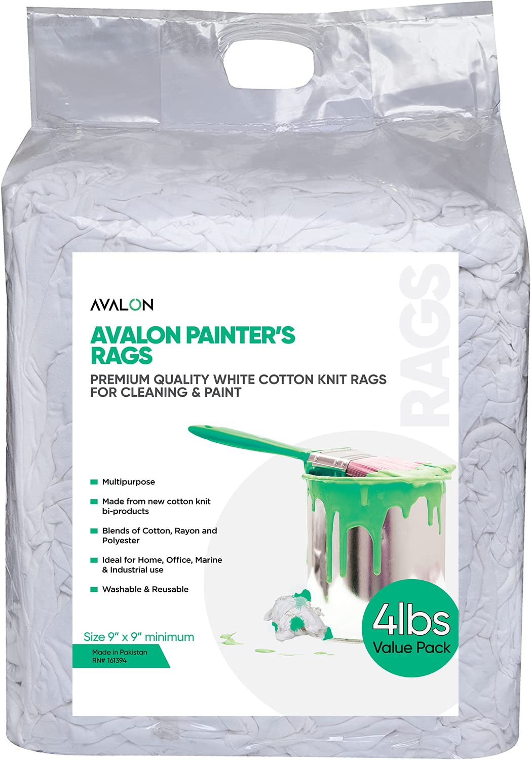 T-Shirt Cleaning Rags - Bulk White T-Shirt Knit Rags, (4 Pound Pack), General Cleaning Cut Pieces for Home, Shops, Restaurants, Garages, Painters, Polishing, (9"x9")