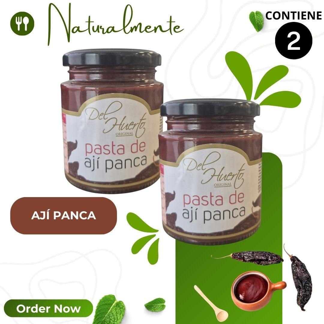 Pasta de Ají Panca Peruano Del Huerto Pack 2 x 212 g Frasco de Cristal Ají Rojo Suave Tradicional