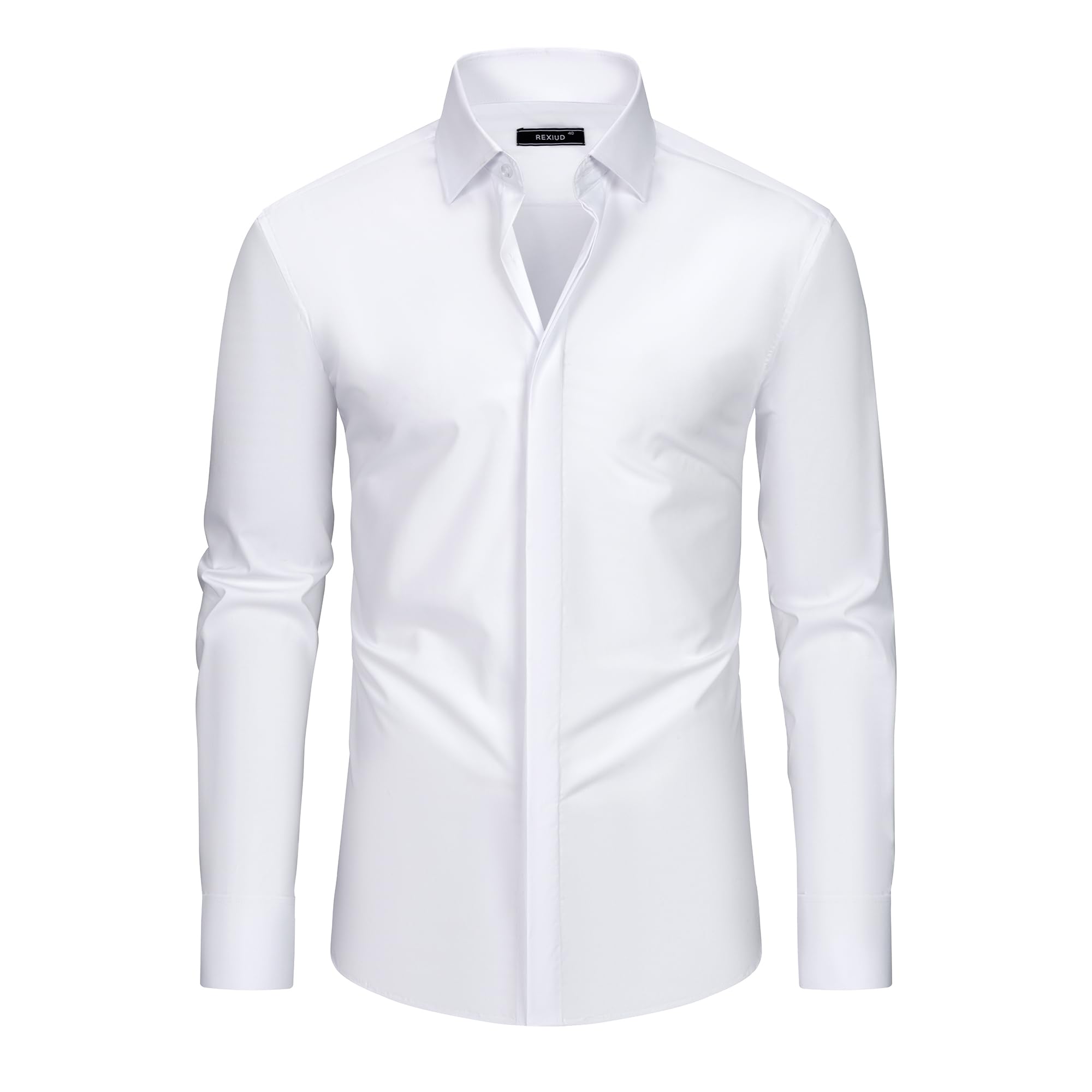 Camicia da smoking da uomo, colletto a vento, abbottonatura nascosta, polsini a risvolto, camicia elasticizzata per lavoro e matrimonio