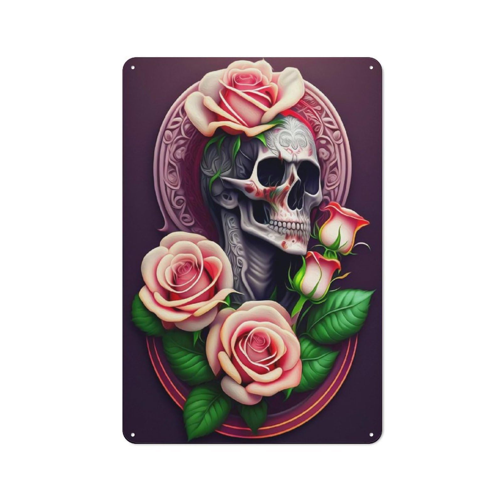Junmoney Skull 37 Metal Wall Art Sign With Design 30X20cm, Modern Retro Urban Room Decor For Workspace, Cafe, Hallway Or Garage