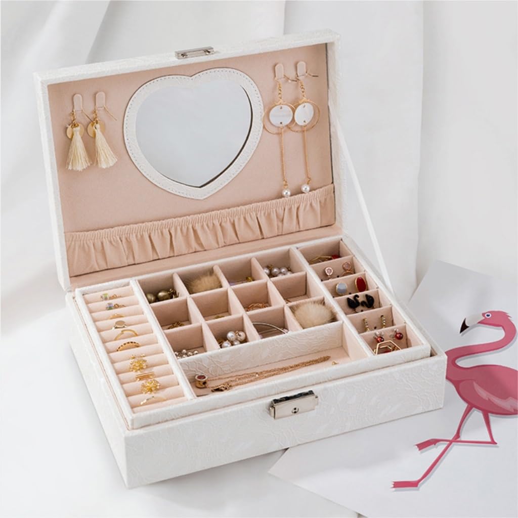 Joyero Europeo Coreano con Cerradura de Mano, Caja de Madera para Guardar Pendientes Sencillos con Forma de corazón