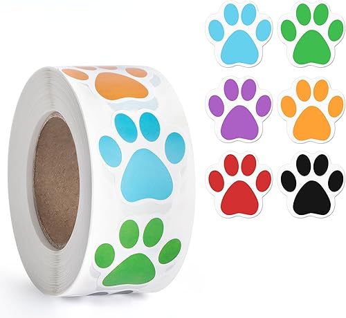 500 calcomanías con estampado de patas de perro, calcomanías coloridas de 1 pulgada para niños, etiquetas autoadhesivas para regalos, correo,