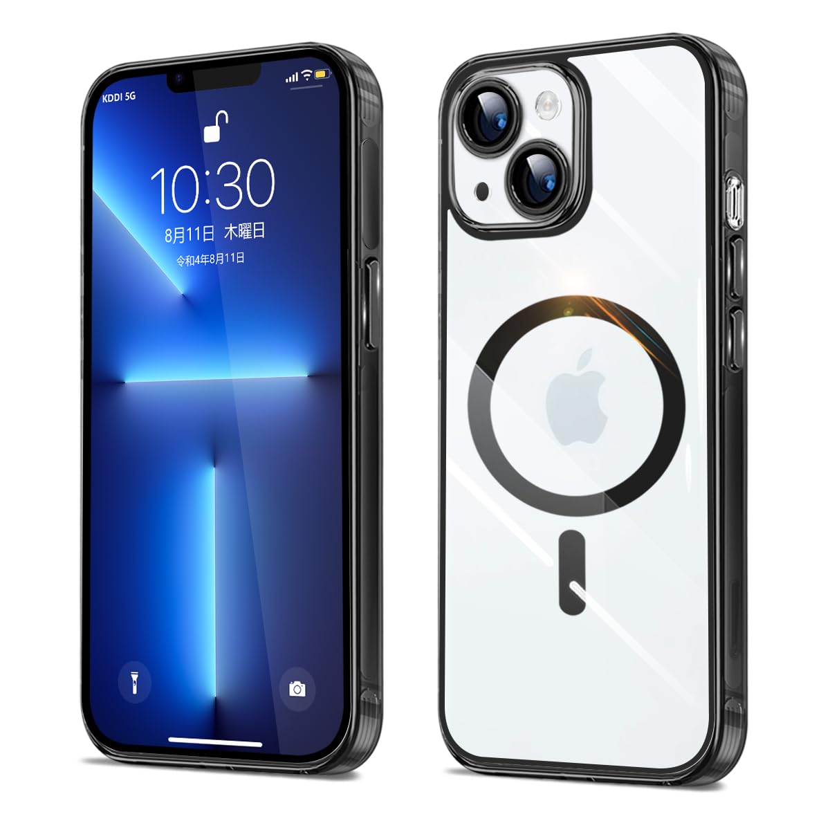 Majiyana iPhone 13 ケース クリア MagSafe対応 強力な磁石内蔵 耐衝撃 米軍MIL規格 PC+TPU素材で 耐久性 アイフォン 13 カバー 透明バック スマホケース マグセーフ対応 傷つき防止 落下防止 防塵 6.1インチ(ブラック)