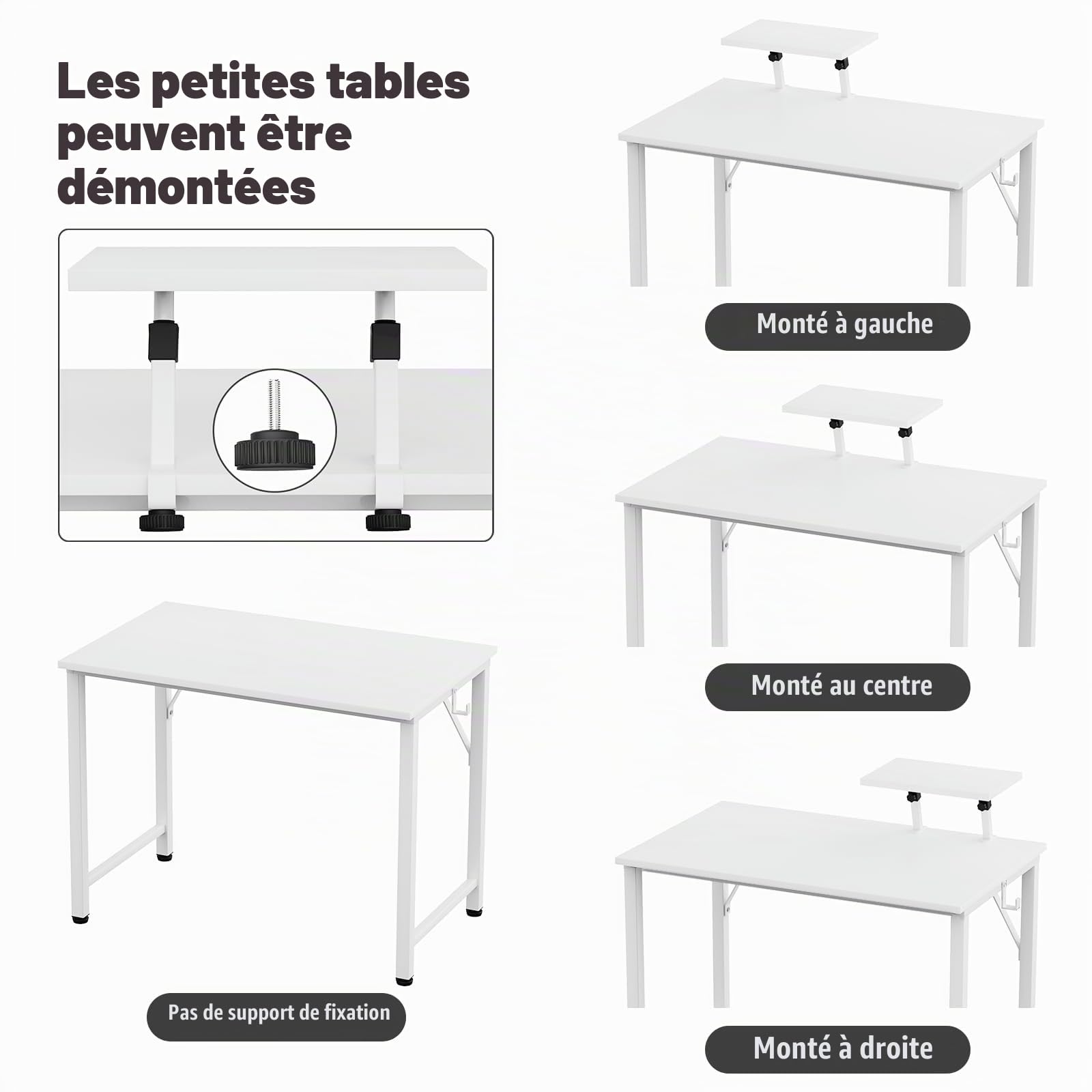 Bureau Informatique 80x40cm, Bureau d'Ordinateur Simple, Petit Table de Bureaux avec Support Amovible de Surélévation, Adapté au Bureaux, au Salon, à la Maison (Blanc)