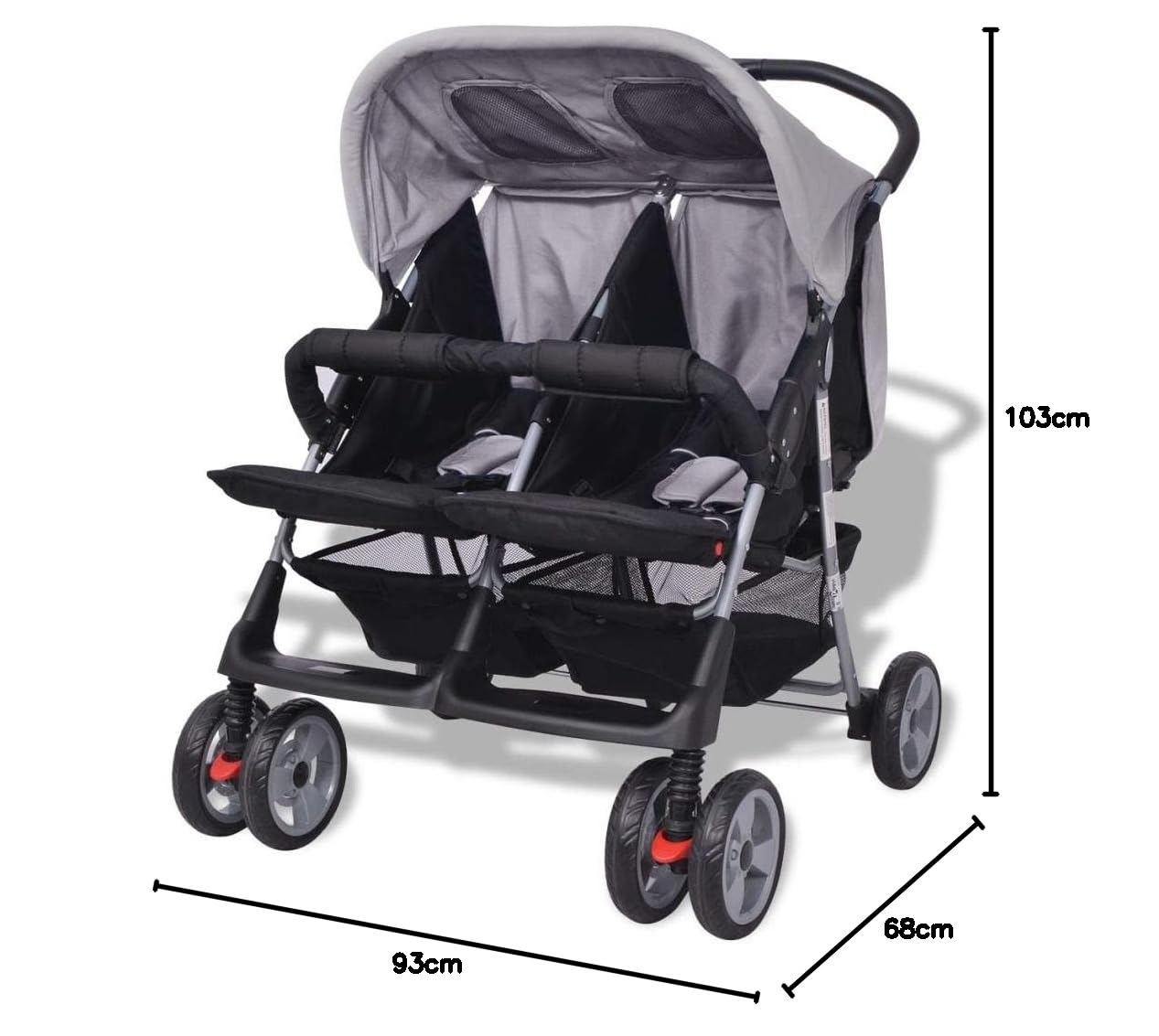 Tidyard Passeggino Carrozzina Gemellare Bimbini Pieghevole in Acciaio,Carrozzina Gemellare Pieghevole,Passeggino Doppio,Passeggino Pieghevole,Carrozzina Doppio 93x68x103 cm Carico 2x15 kg