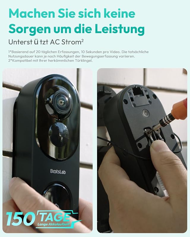 BOTSLAB 5MP Vezeték Nélküli Videó Kaputelefon, 360° Panoráma Nézet, AI/Radar/PIR Érzékelés, Akkumulátoros, Kétirányú Hang, Havi Díj Nélkül