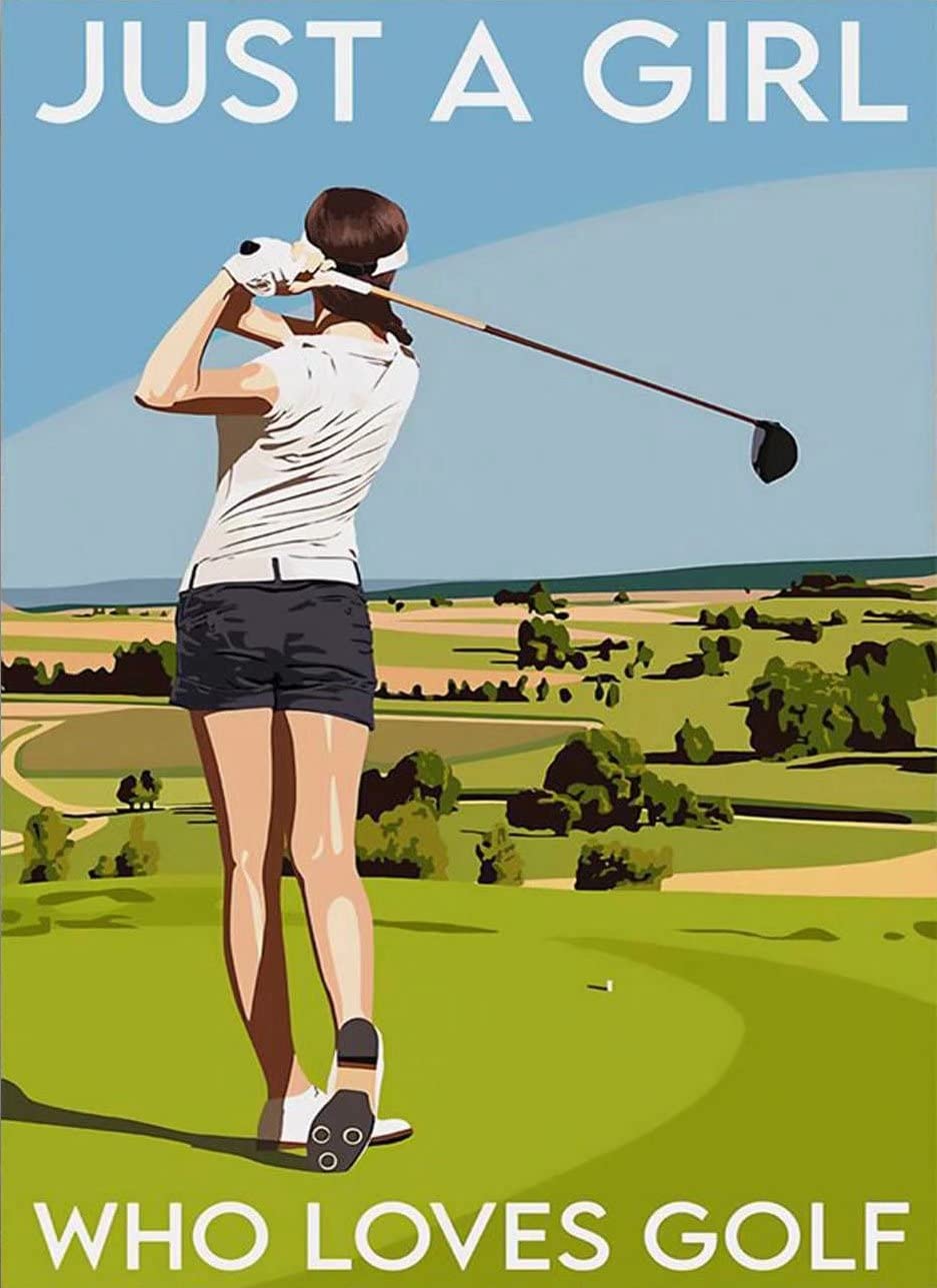 Just A Girl Who Loves Golf Metal Tin Sign,Vintage Wall Decor Retro Art Sign Funny Decor for Home Bar Pub Cafe Farm Room Metal Poster 12x16 Inch
