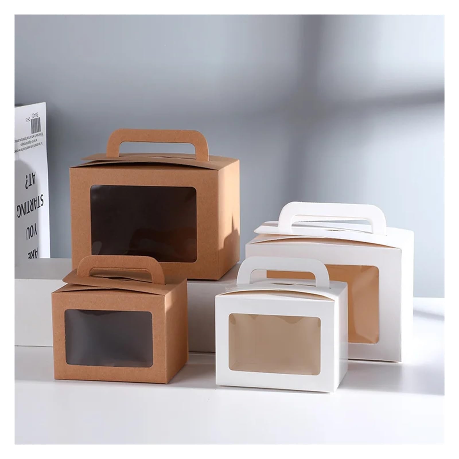Scatola for Torte Portatile da 10/20 Pezzi con Finestra Trasparente Scatola da Asporto for Alimenti for Pasticceria for Scatola di Caramelle for Feste di Matrimonio(White,20PCS_10X10X14CM)