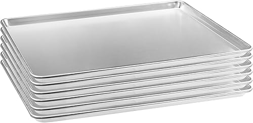 HARDURA - Bandeja de aluminio para hornear de 18 pulgadas de largo x 26 pulgadas de ancho x 1 pulgadas de alto, 6 paquetes, para horno en panadería