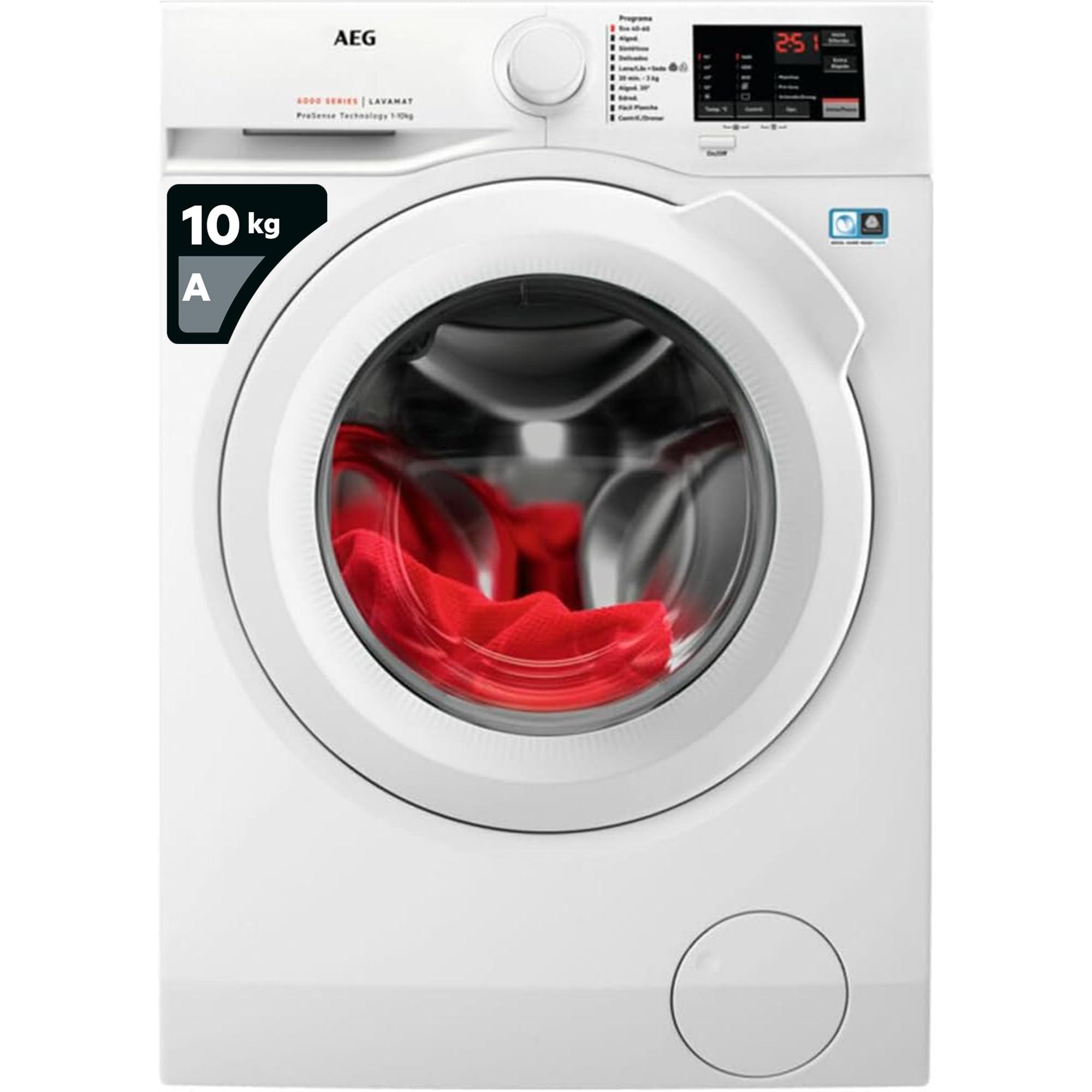 AEG L6FBI147P Lavadora de Libre Instalación, Carga Frontal, 10 Kg / 1400 rpm, Serie 6000, Motor Inverter, Inicio Diferido, Panel de control Blanco, Blanco, Clase B Etiqueta Energética