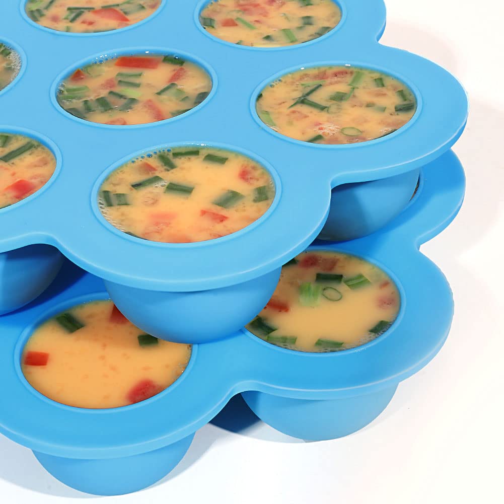 AAG 2 Pack Silicone Eggs Bite Molds for 5, 6, 8 Qt Instant Pot, Pressure Cookers, Steamers, Baking, Ninja Foodi BPA Free 100% Food Grade Food Storage Freezer Tray with Lid
