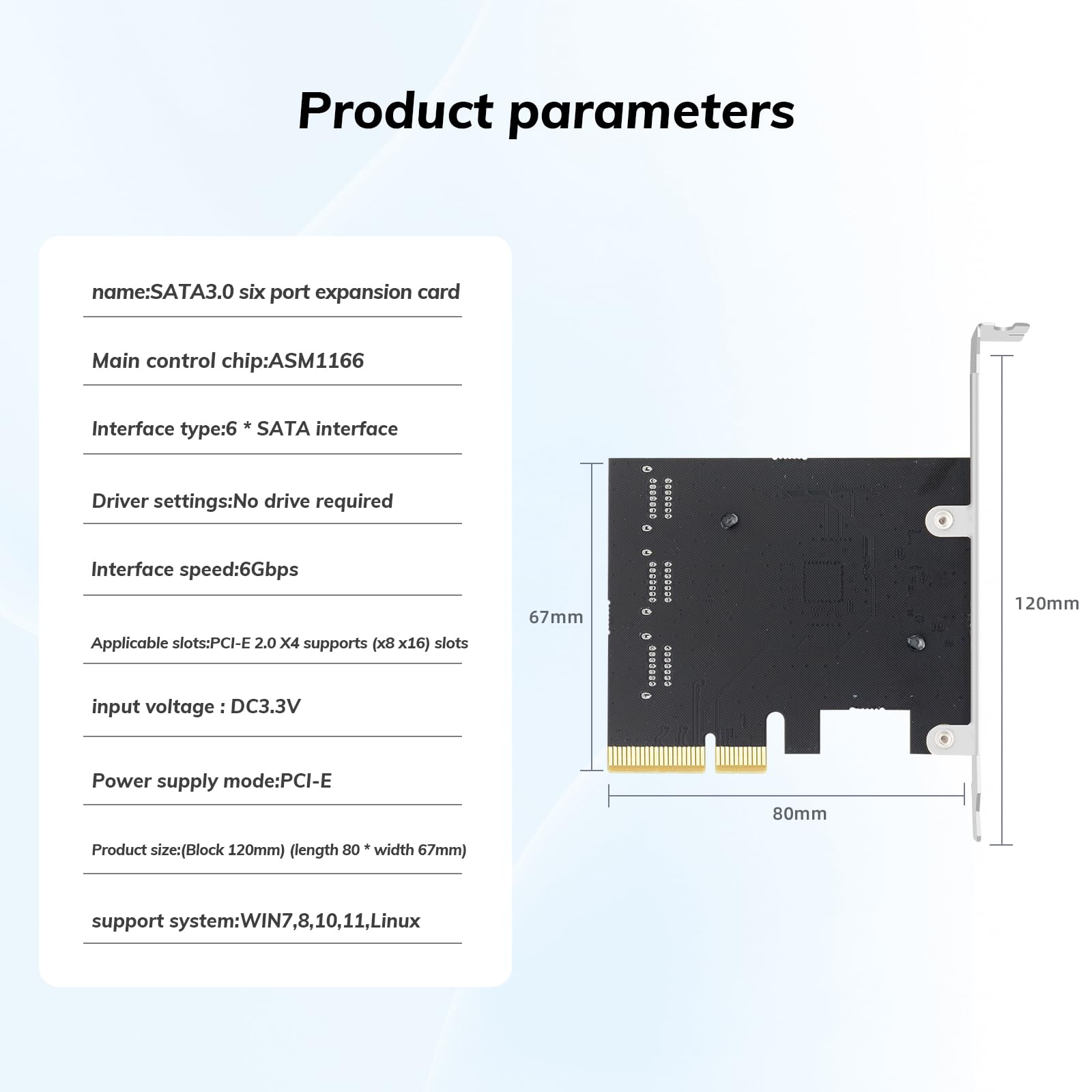 Buacoz 6 Port PCIe X4 to SATA 3.0 Expansion Card, Internal SATA Adapter for Desktop PC, Supports SSD/HDD Bootable System Drives, Plug and Play (Driver-Free)