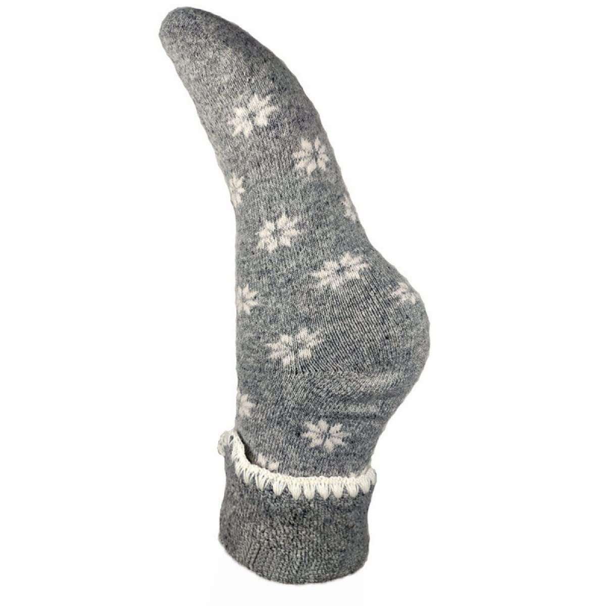 Luxurious Cuff Bed Wool Blend Socks UK 4-7 EU 36-40 Grey With Cream Snowflakes