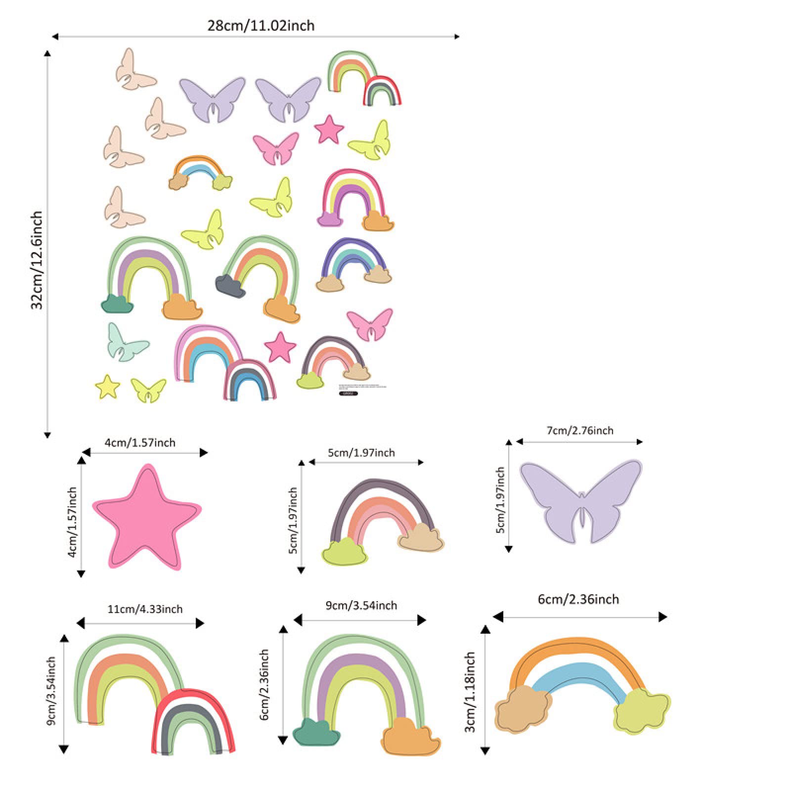 Adesivi Murali Farfalla Arcobaleno Viola Adesivi da Parete Stelle Fluorescenti Adesive Soffitto Adesivi Murali Bambini Stelline Luminose per Cameretta Soggiorno Decorazioni 4 Pezzi