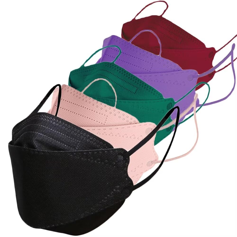 Rmaytiked 50Pcs 4-Ply Multicolored 3D Type Breathable Face Covers Disposable Nose Mouth Cover Black Blush Gem Green Purple Burgundy