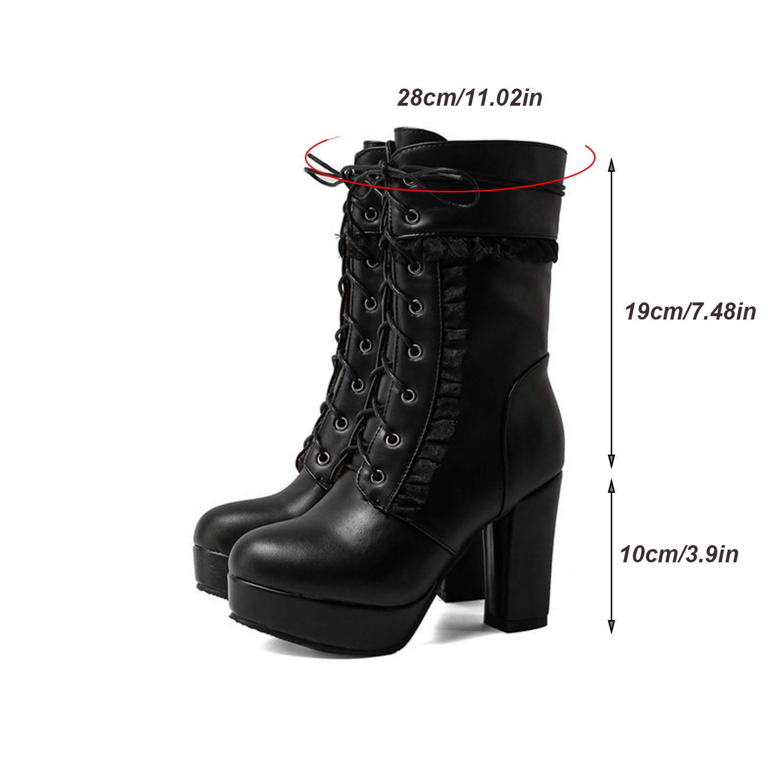 Stivaletti Lolita con Zeppa da Donna Stivali Stringati con Tacco Largo