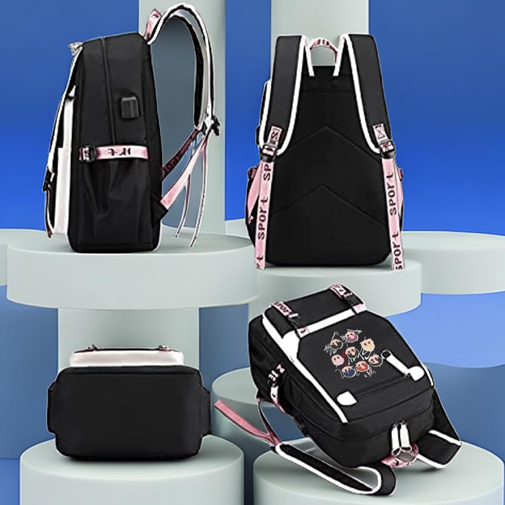 Stray Backpack Korean Casual Daypack Laptop Bag College Bag Unisex Black 32cm*15cm*45cm