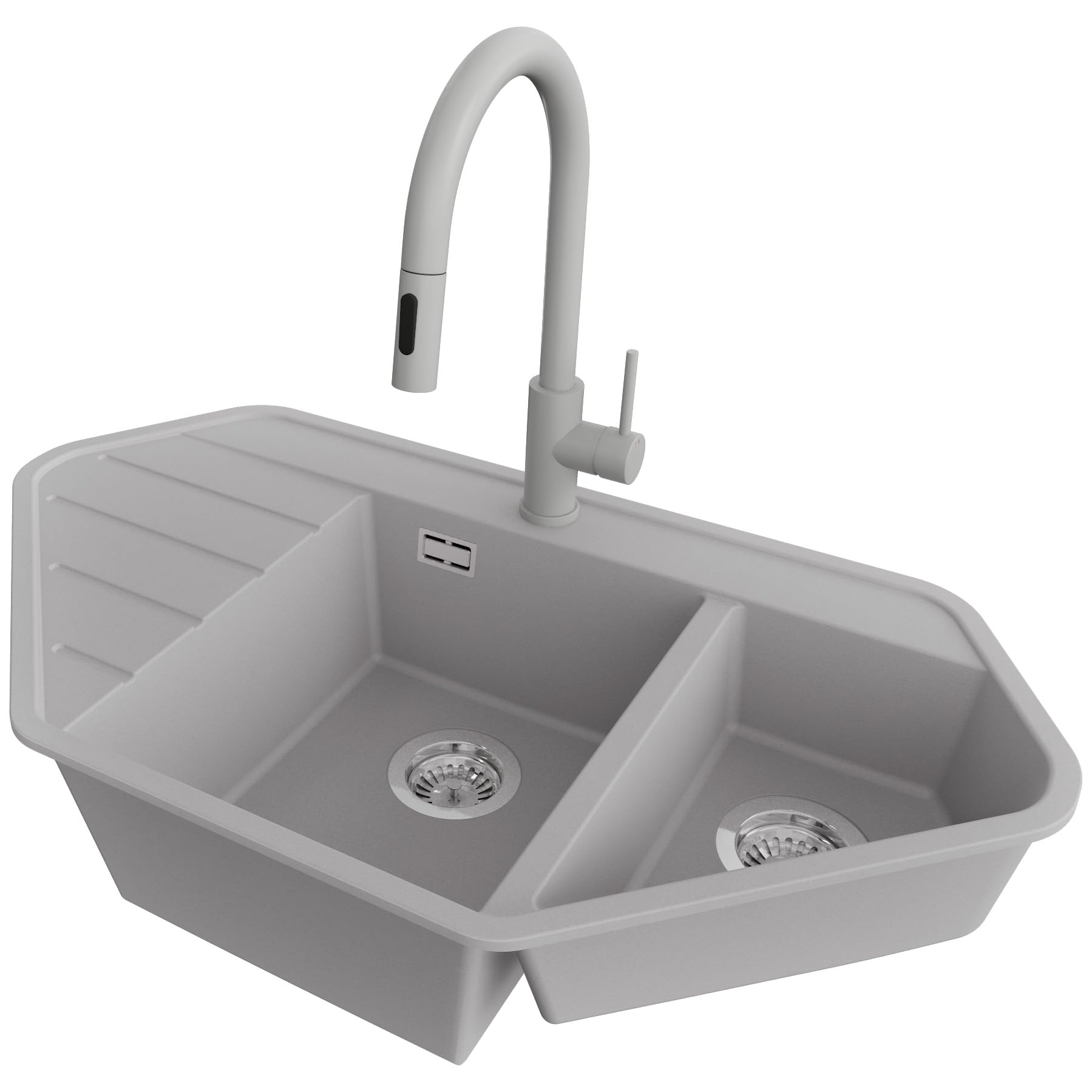 Évier cuisine granit gris 90x50cm 1.5 bacs Primagran Copenhague avec robinet