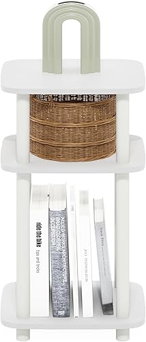 Miniatura 4 de Furinno JUST - Mesa auxiliar de 3 niveles con tubo de giro N, mesa auxiliar de esquina curva redonda, mesita de noche, mesita de cama, fácil