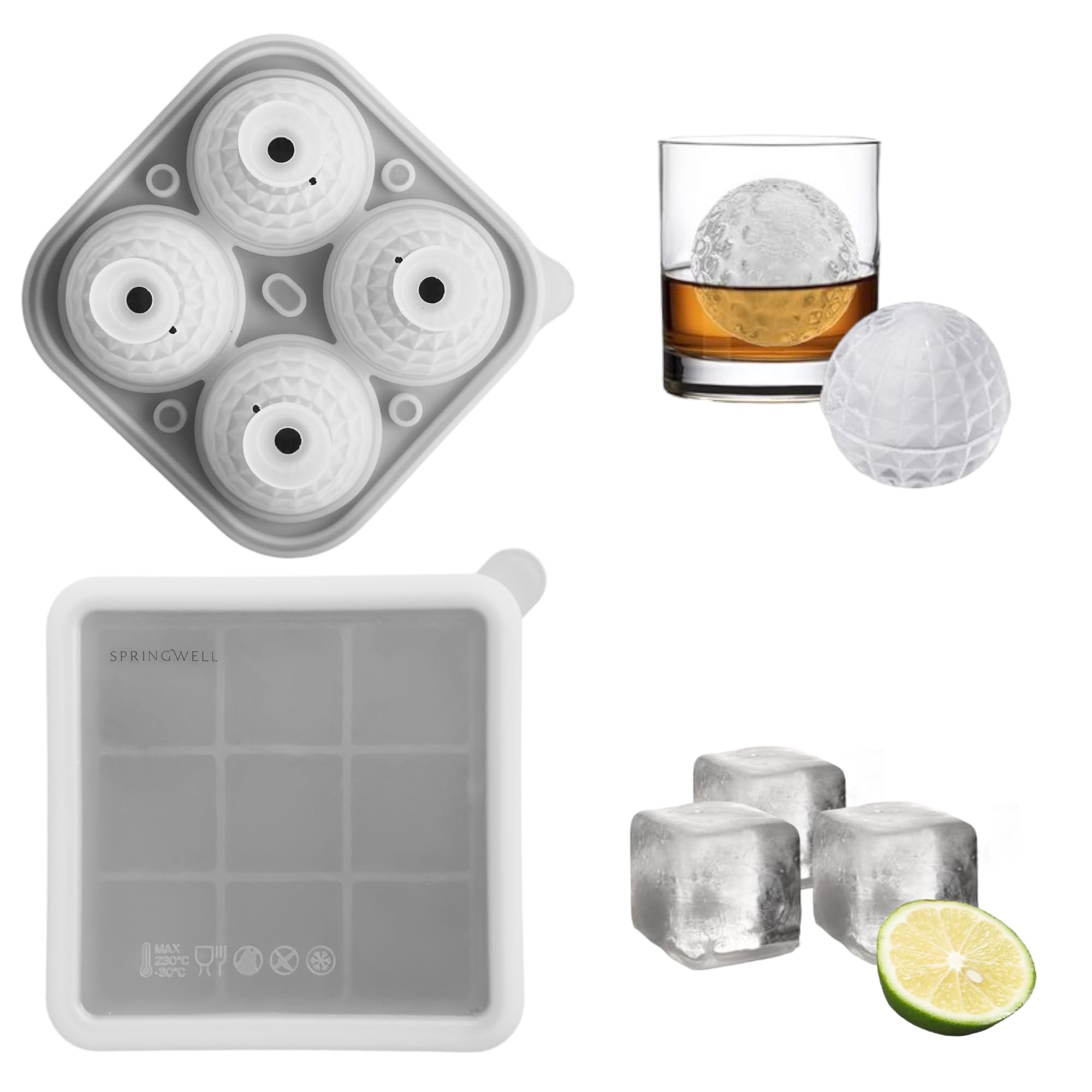 Sponsored Ad – SPRINGWELL Ice Cube Tray (2 Pack) 9 Cavity Square Ice Tray & Prism Ice Ball Mold. Each Silicone Ice Cube Tray with Lid Seals Firmly. Easy to Release Perfectly Sized Ice Cubes for Cold Drinks. BPA Free