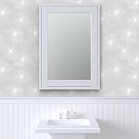 Vista 9 de Spoonflower Papel tapiz para despegar y pegar, diseño de diente de león gris claro, blanco, minimalista, círculo, copo de nieve, redondo, mediados