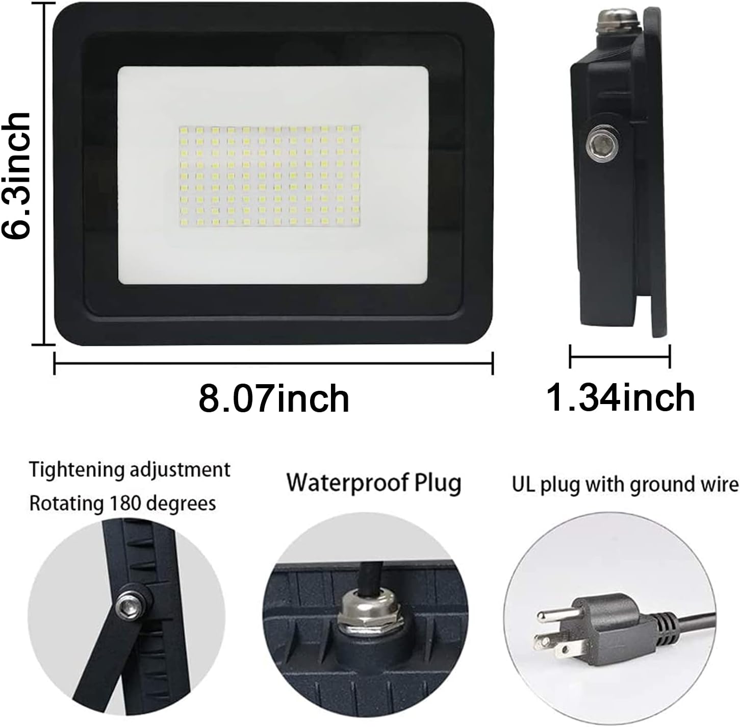 MIWAT 100W LED Landscape Lights with Plug, Super Bright IP68 Waterproof Outdoor Security Working Lamp in Cord for Garden Wall Washer Shop Stele Photo (6x8 Size)