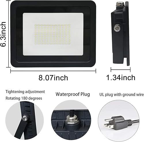 Miniatura 5 de MIWAT - Luces LED de paisaje de 100 W con enchufe, súper brillante, IP68, impermeable, lámpara de trabajo de seguridad para exteriores, cable para