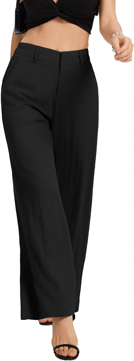 Womens Wide Leg Pants Casual High Waisted Stretchy Double Waisted Work Dress Pant - Image 4