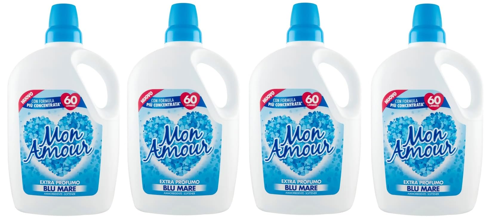 4x Felce Azzurra Mon Amour Weichspüler Blu Mare – Unverwechselbarer Duft, Weiche Wäsche – 60 Wäschen – 3L
