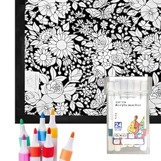 Meunhy DIY Colouring Blanket for Adults, Colour Your Own Blanket Comes with 24 Colored Pens Personalized Comfortable Home Decoration, Washable and Recolorable (Flower)
