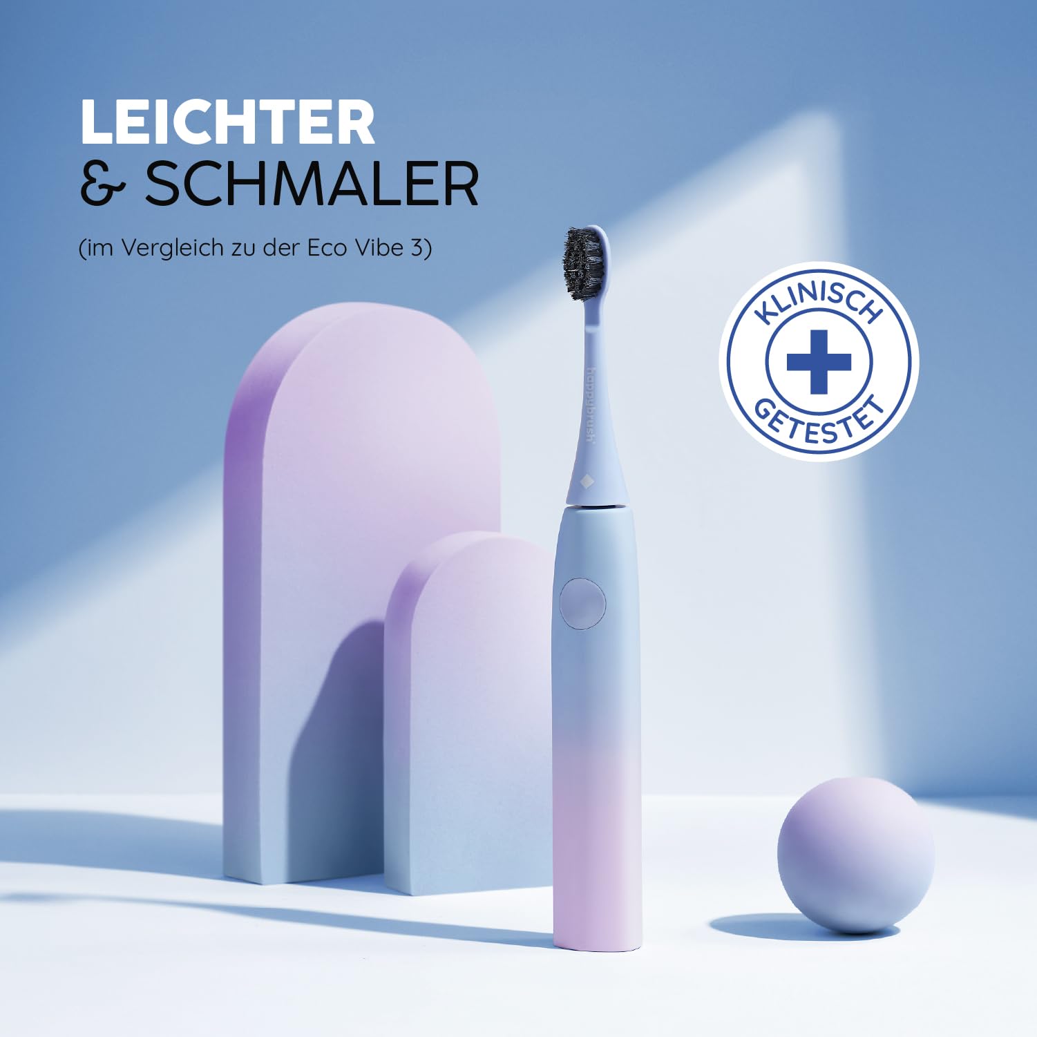happybrush Elektrische Zahnbürste ECO VIBE Lite [Testsieger] Starterset - Schallzahnbürste mit 6 Wochen Power-Akku inkl. 3 Aufsteckbürsten Pastelltöne