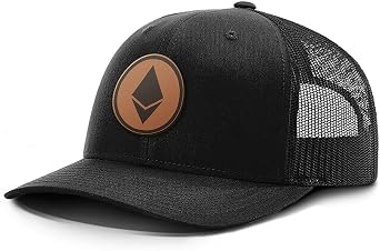 BustedTees Ethereum Leather Patch Back Mesh Hat Casual Wear Baseball Cap Men Breathable Mesh Back Adjustable Snapback Strap