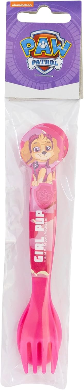 Paw Patrol Girl 2 Piece Reusable Plastic Cutlery Fork and Spoon