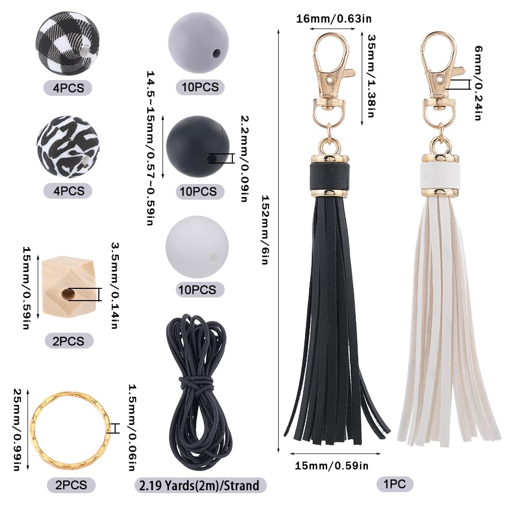 57 Perles Pompons En Silicone Et Velours - Assortiment Noir, Blanc, Gris, 15 Mm - Pour Bijoux DIY Et Décorations