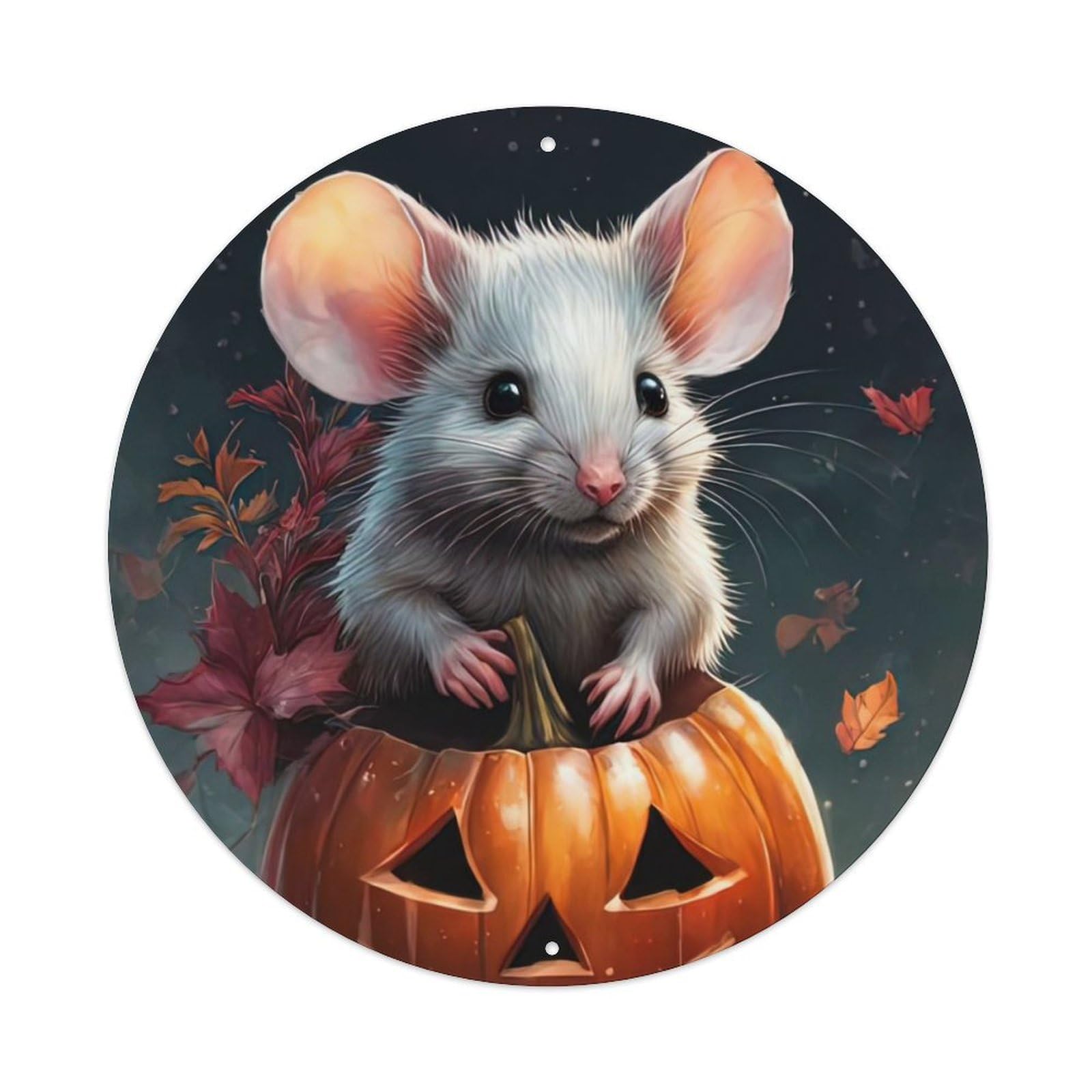 Animal Artwork The Mouse on The Pumpkin Vintage Metal Tin Sign Plaque Wall Decor for Cafe, Club Bar, Office, Garden Metal Poster 8x8Inch