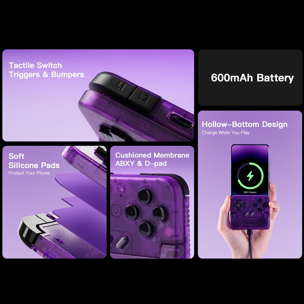 GameSir Pocket Taco - Controller di gioco mobile verticale, gamepad Bluetooth per Android, controller di gioco wireless portatile per telefono, batteria 600 mAh, ricarica pass-through, viola