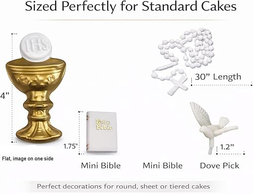 Miniatura 6 de Oasis Supply Kit de decoración para tartas de la Primera Comunión – Juego de decoración de pastel religioso de 4 piezas con cáliz y anfitrión,
