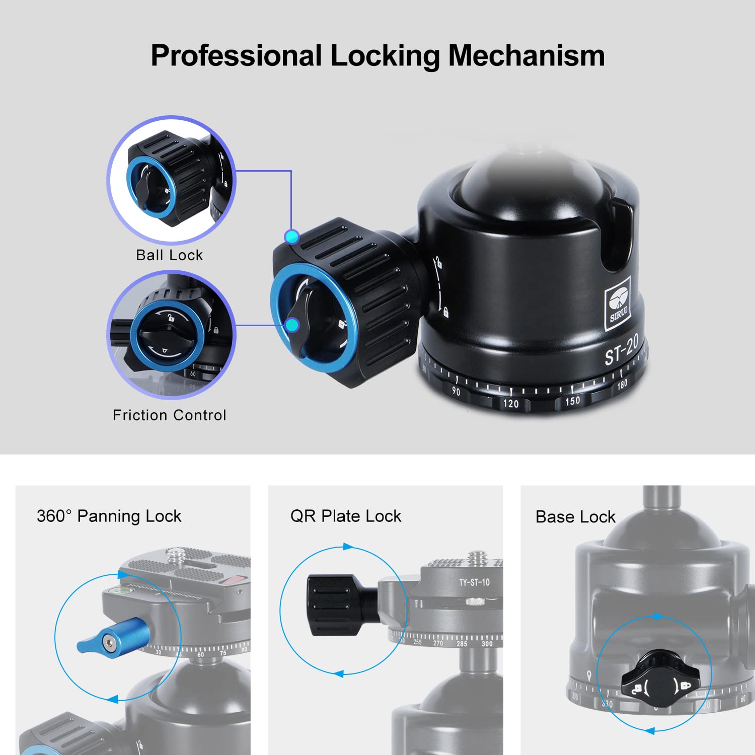 Morsetto A C Per Fotocamera - Con Testa A Sfera 360° - Supporto Per Luci E Treppiedi - Max 60 Mm - Foto 11