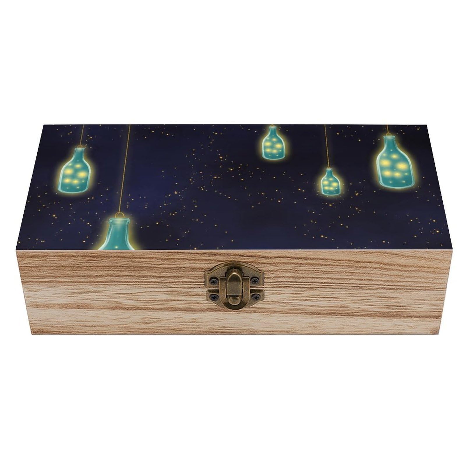 SMAZDFXX Beautiful Bottle of Under The Night Sky Wooden Storage Box With Hinged Lid Decorative Front Clasp Keepsake Boxes