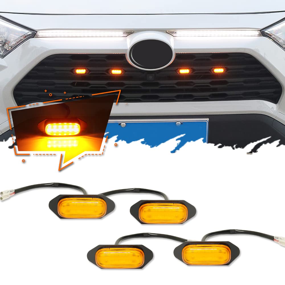 TurningMax Compatible With 2019 2020 2021 2022 Toyota RAV4 Front Grille lights Amber Led Lamps Amber Lens