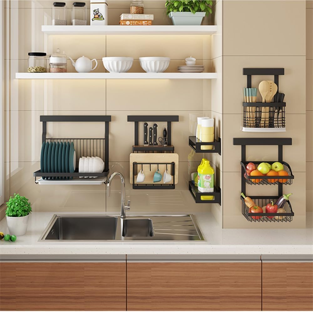 TentHome Égouttoir Vaisselle INOX Murale Pliable avec Bac d'égouttement Noir, Seche Vaisselle, Rangement Assiette Bol Sechoir Porte Support Ustensiles Cuisine Accessoires Mural en Acier Inoxydable