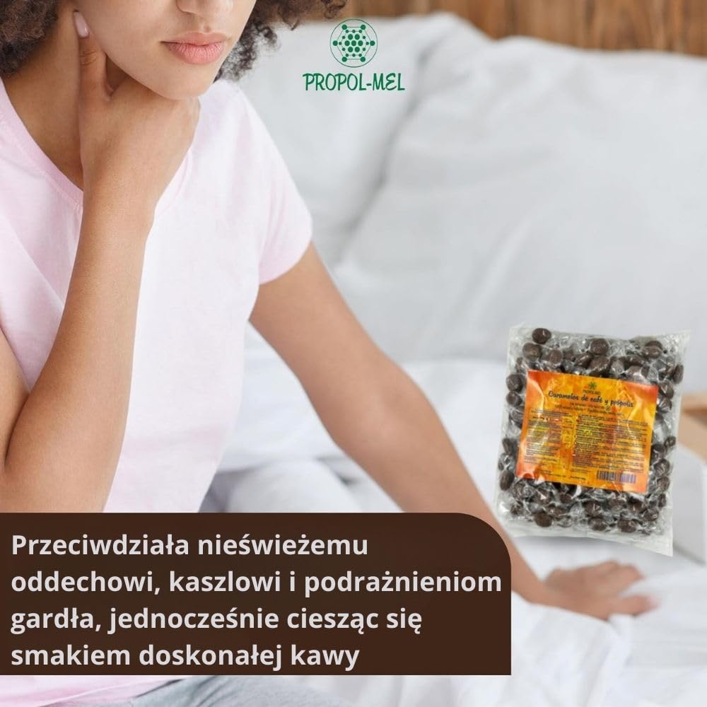 Propol-Mel - Cukierki z Kawią i Propolisem 500g | Bez Cukru | Bez Glutenu | Ręcznie robione w Hiszpanii | Pielęgnacja jamy ustnej i gardła | Intensywny smak kawy i propolis | Na nieświeży oddech