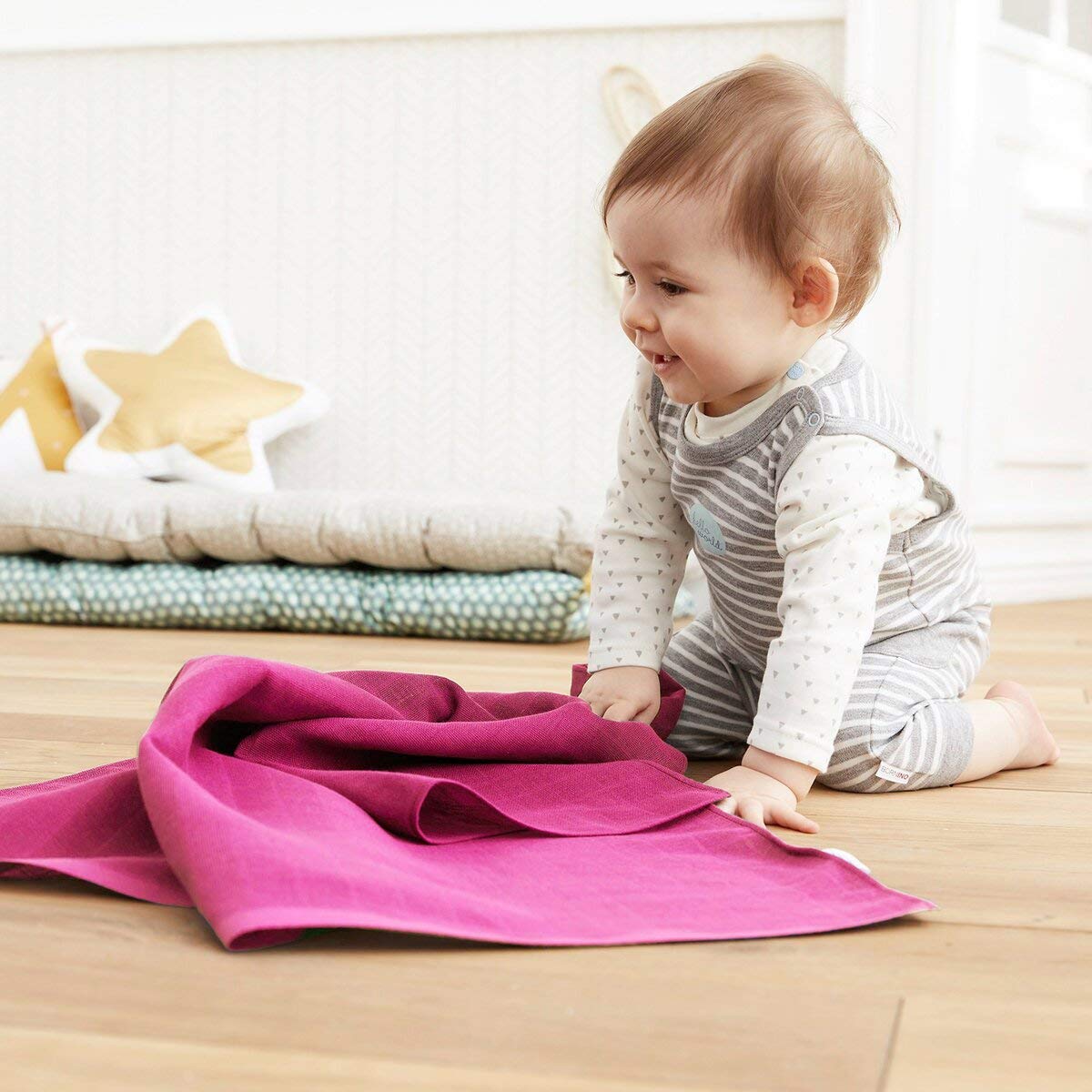 Bornino Mullwindeln, 4er Set, Schnuffeltuch für Babys, Elefanten-Motiv, 80x80 cm, Baumwolle